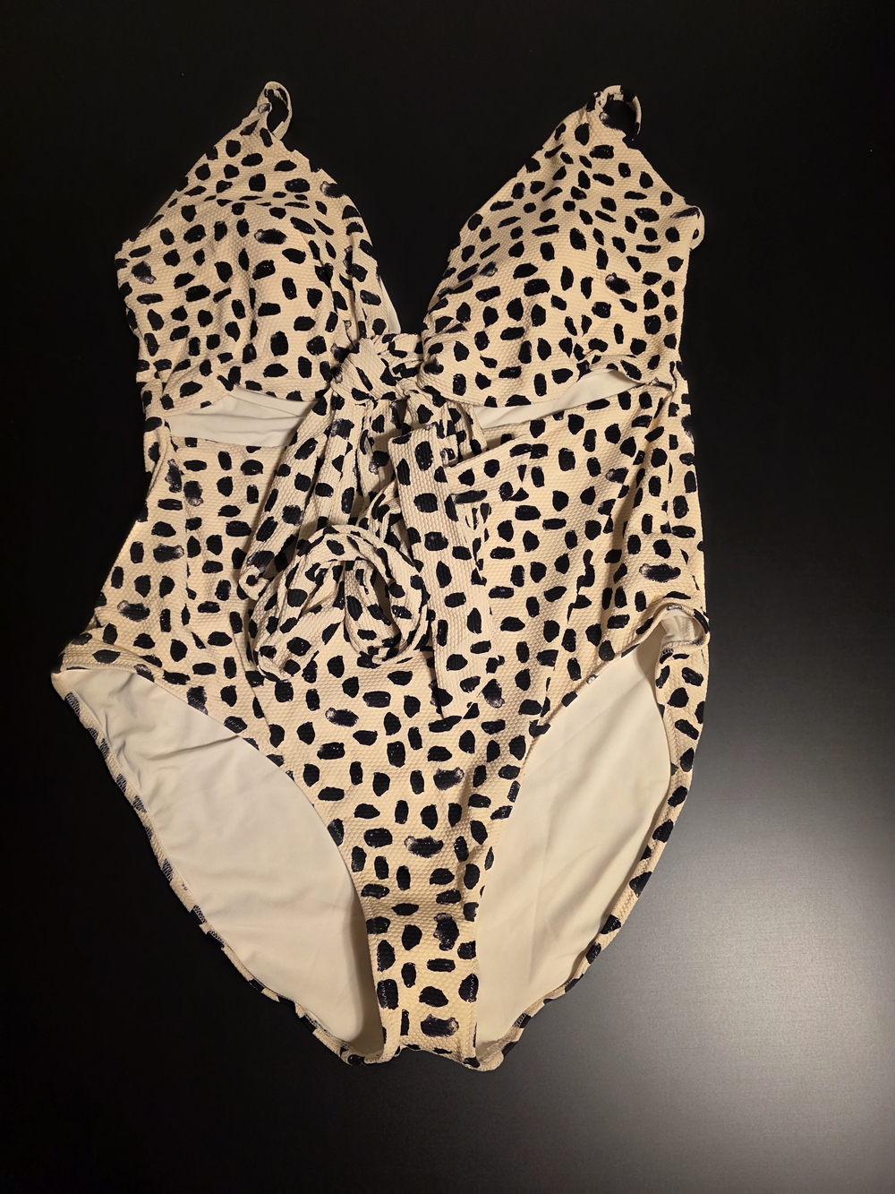 Aerie One-Piece Swimsuit in Cream with Black Spot Print